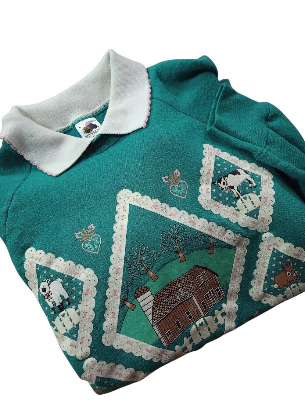 Vintage Grandma 90s Cottagecore Farmhouse Ruffle Collar Sweatshirt Sz L